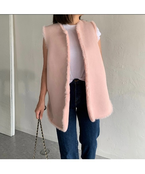 MYINE（マイン）の「エコファーリバーシブルファーベスト（ベスト・レディース・アイボリー/ピンク・FREE）」の15枚目の写真