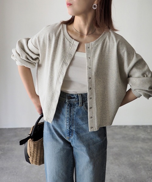 Riberry（リベリー）の「【セットアップ可】テレコリブ リングスナップボタンカーディガン（カーディガン/ボレロ・レディース・アイボリー/ブラック/ブルー/オートミール・FREE）」の4枚目の写真