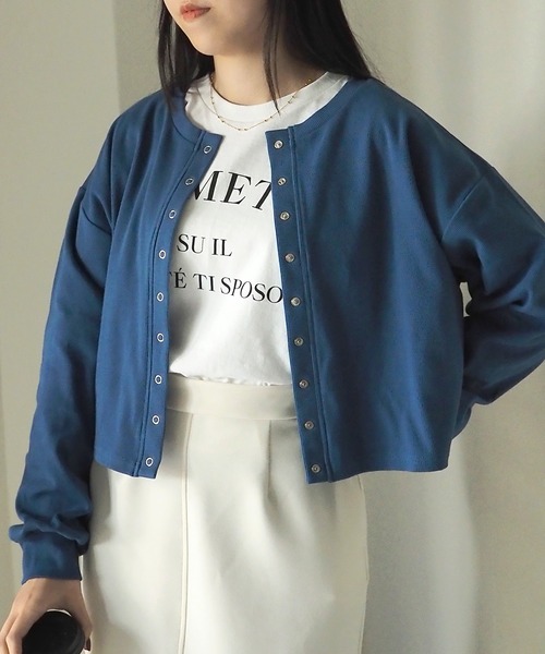 Riberry（リベリー）の「【セットアップ可】テレコリブ リングスナップボタンカーディガン（カーディガン/ボレロ・レディース・アイボリー/ブラック/ブルー/オートミール・FREE）」の7枚目の写真