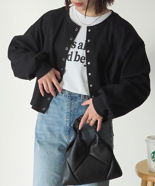 Riberry（リベリー）の「【セットアップ可】テレコリブ リングスナップボタンカーディガン（カーディガン/ボレロ・レディース・アイボリー/ブラック/ブルー/オートミール・FREE）」の8枚目の写真