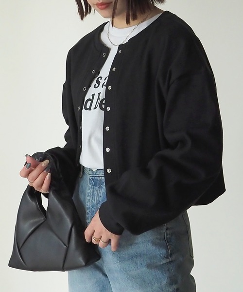 Riberry（リベリー）の「【セットアップ可】テレコリブ リングスナップボタンカーディガン（カーディガン/ボレロ・レディース・アイボリー/ブラック/ブルー/オートミール・FREE）」の9枚目の写真