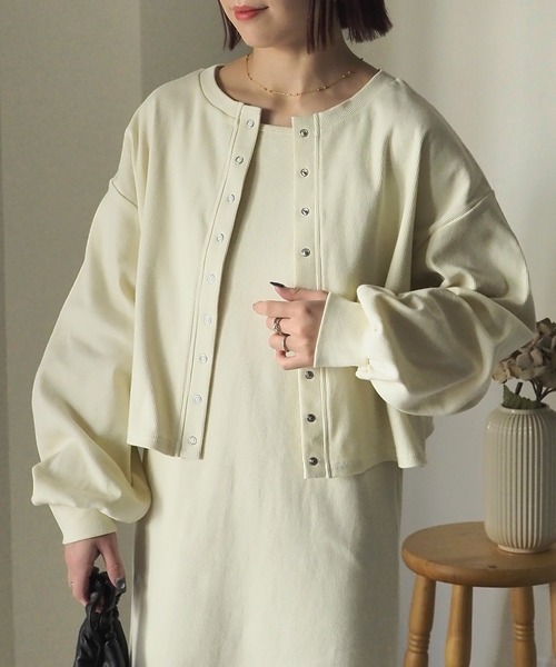 Riberry（リベリー）の「【セットアップ可】テレコリブ リングスナップボタンカーディガン（カーディガン/ボレロ・レディース・アイボリー/ブラック/ブルー/オートミール・FREE）」の13枚目の写真