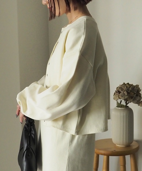 Riberry（リベリー）の「【セットアップ可】テレコリブ リングスナップボタンカーディガン（カーディガン/ボレロ・レディース・アイボリー/ブラック/ブルー/オートミール・FREE）」の14枚目の写真