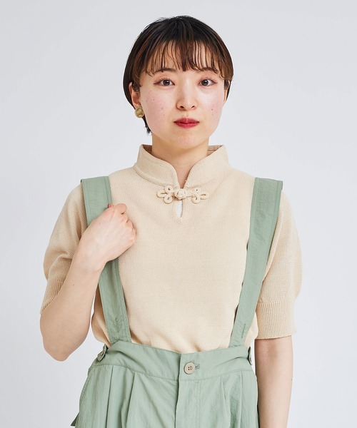 I am I in fact...（アイアムアイインファクト）の「C/Ny 華釦 プルオーバー（ニット/セーター・レディース・グリーン/ピンク/ブラック/ベージュ・FREE）」の3枚目の写真