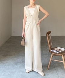 She's Closet（シーズクローゼット）の「【低身長向け/高身長向けサイズあり】Vネックハイウエストロング丈ストレートオールインワンサロペットパンツ（サロペット/オーバーオール）」