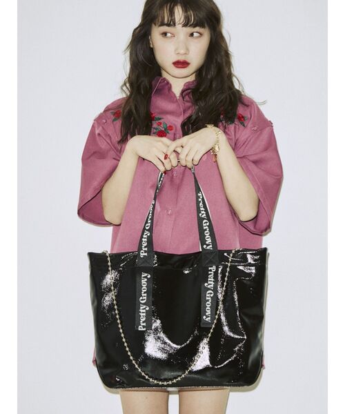 jouetie（ジュエティ）の「ロゴテープトートBAG（トートバッグ・レディース・ブラック/シルバー/グリーン・FREE）」の4枚目の写真