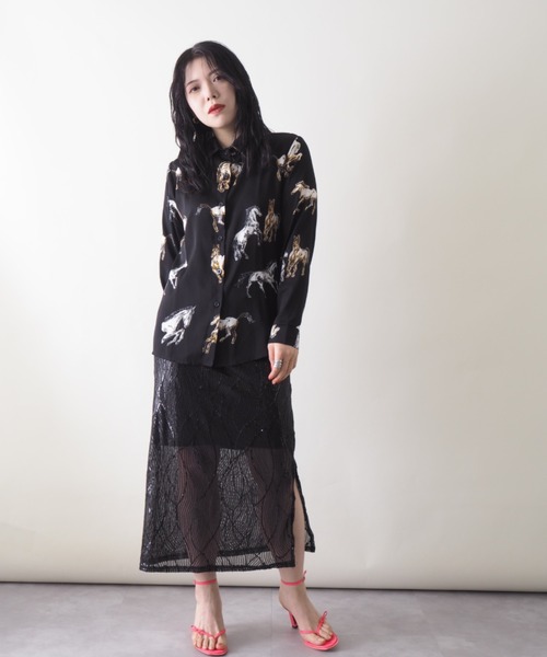 Bloom Closet（ブルームクローゼット）の「シークインスリットペンシルスカート（スカート・レディース・シルバーグレー/ブラック・MEDIUM/LARGE）」の5枚目の写真