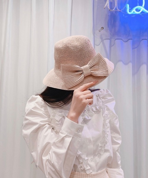 lilLilly(リルリリー)の「リボンストローハット(ハット・レディース・ピンク/ブラック・FREE)」の1枚目の写真