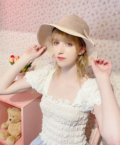 lilLilly(リルリリー)の「リボンストローハット(ハット・レディース・ピンク/ブラック・FREE)」の6枚目の写真