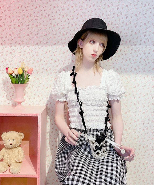 lilLilly(リルリリー)の「リボンストローハット(ハット・レディース・ピンク/ブラック・FREE)」の15枚目の写真