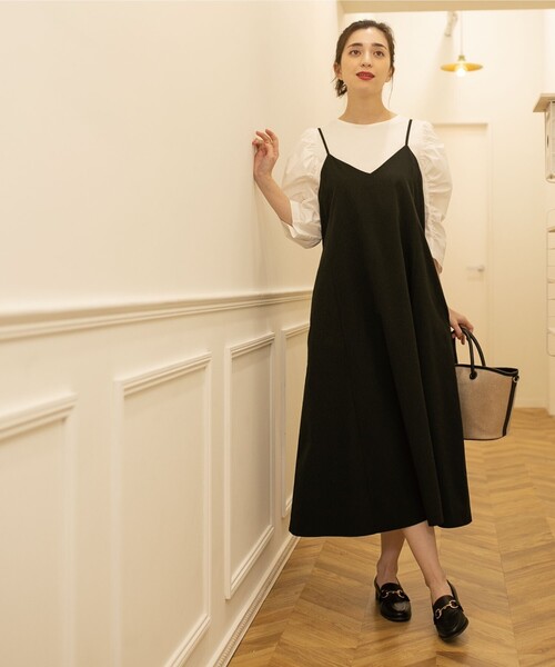 【新品未使用】Lサイズ　レディースワンピース　OPAQUE.CLIP NAVY ◇ティアードフリルワンピース【OPAQUE．CLIP NAVY/WEB限定