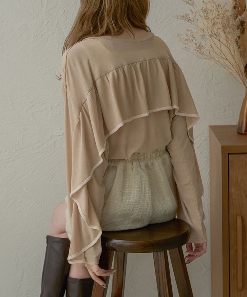 Ambre Neige（アンブルネージュ）の「【前後２WAY】シアーフリルトップス／WEB/EC限定商品（シャツ/ブラウス・レディース・ブラック/アイボリー/ベージュ/ピンク・FREE）」の3枚目の写真