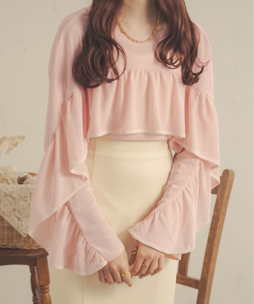 Ambre Neige（アンブルネージュ）の「【前後２WAY】シアーフリルトップス／WEB/EC限定商品（シャツ/ブラウス・レディース・ブラック/アイボリー/ベージュ/ピンク・FREE）」の4枚目の写真