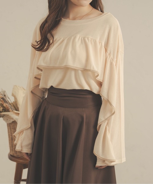 Ambre Neige（アンブルネージュ）の「【前後２WAY】シアーフリルトップス／WEB/EC限定商品（シャツ/ブラウス・レディース・ブラック/アイボリー/ベージュ/ピンク・FREE）」の6枚目の写真