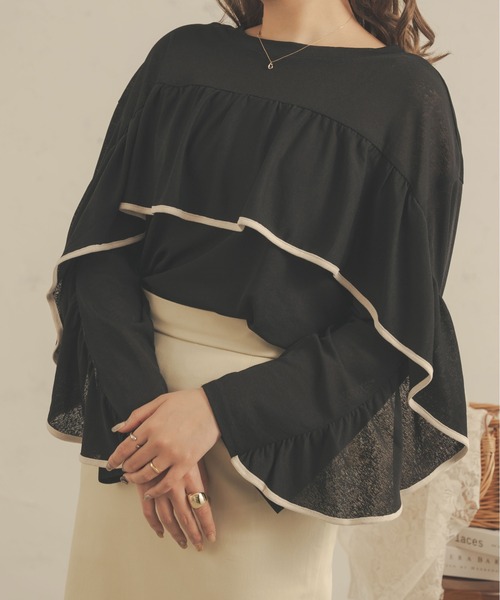 Ambre Neige（アンブルネージュ）の「【前後２WAY】シアーフリルトップス／WEB/EC限定商品（シャツ/ブラウス・レディース・ブラック/アイボリー/ベージュ/ピンク・FREE）」の13枚目の写真