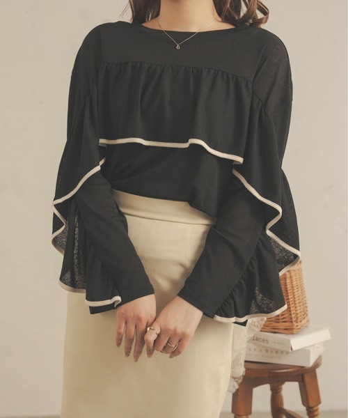 Ambre Neige（アンブルネージュ）の「【前後２WAY】シアーフリルトップス／WEB/EC限定商品（シャツ/ブラウス・レディース・ブラック/アイボリー/ベージュ/ピンク・FREE）」の14枚目の写真