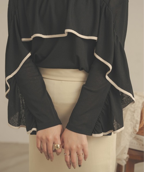 Ambre Neige（アンブルネージュ）の「【前後２WAY】シアーフリルトップス／WEB/EC限定商品（シャツ/ブラウス・レディース・ブラック/アイボリー/ベージュ/ピンク・FREE）」の15枚目の写真