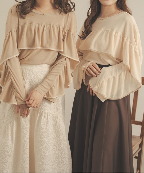 Ambre Neige（アンブルネージュ）の「【前後２WAY】シアーフリルトップス／WEB/EC限定商品（シャツ/ブラウス・レディース・ブラック/アイボリー/ベージュ/ピンク・FREE）」の5枚目の写真