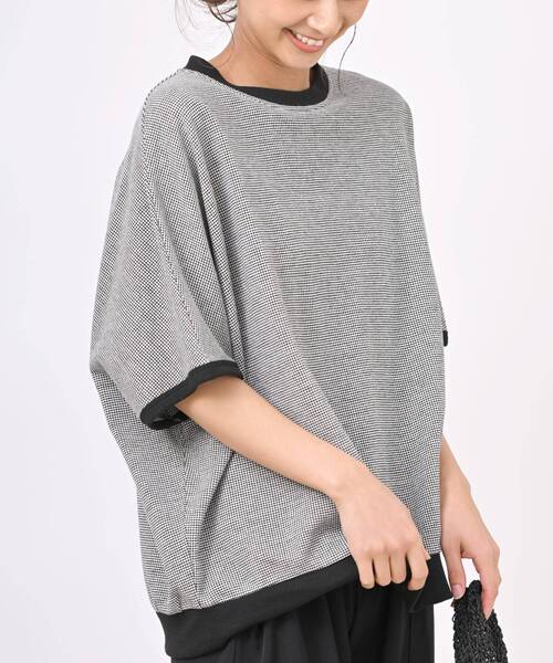rps（アールピーエス）の「ジャガードワイド５分袖プルオーバー（Tシャツ/カットソー・レディース・ブラック/ブルーグリーン/グレー/グリーン・フリー）」の2枚目の写真