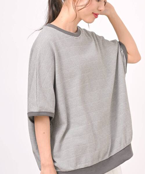 rps（アールピーエス）の「ジャガードワイド５分袖プルオーバー（Tシャツ/カットソー・レディース・ブラック/ブルーグリーン/グレー/グリーン・フリー）」の6枚目の写真