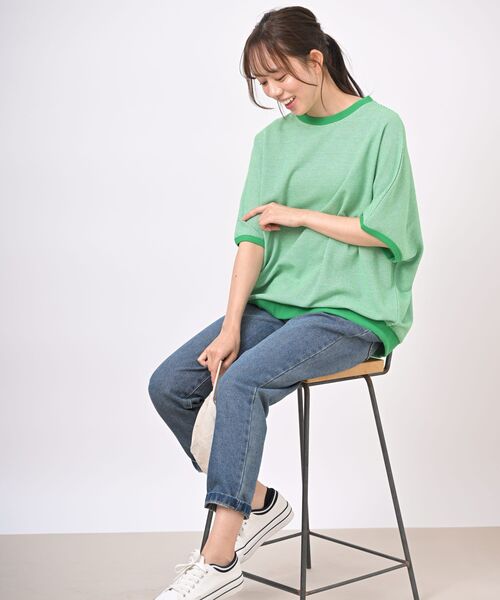 rps（アールピーエス）の「ジャガードワイド５分袖プルオーバー（Tシャツ/カットソー・レディース・ブラック/ブルーグリーン/グレー/グリーン・フリー）」の21枚目の写真