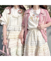 PINK HOUSE キャミ風ロングワンピース　ミックスピコフリル　ブラウン PINK HOUSE キャミ風ロングワンピース ミックスピコフリル ブラウン