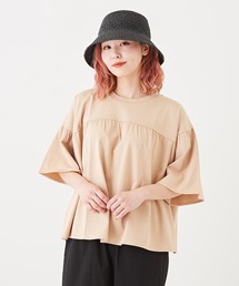 CUBE SUGAR（キューブシュガー）の「CVC天竺カットソー抗菌加工変形切替ギャザーTシャツ（Tシャツ/カットソー）」