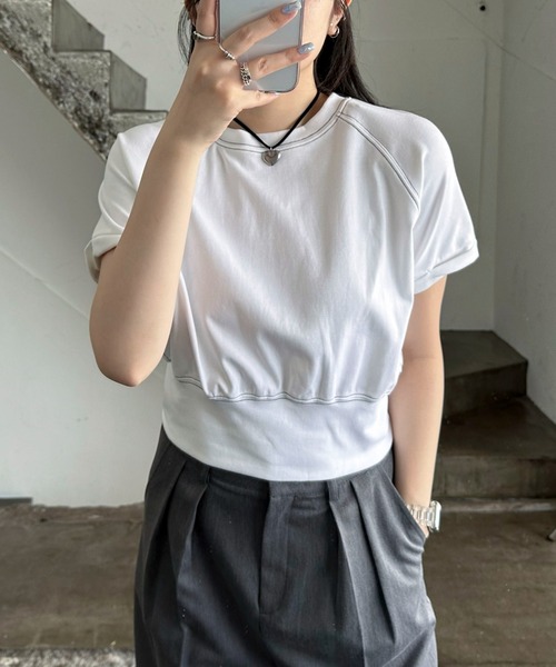 EPIMI E'PIMMY（エピミエピミー）の「配色ステッチラグランTシャツ（Tシャツ/カットソー・レディース・オートミール/ブラック/オフホワイト・MEDIUM）」の2枚目の写真