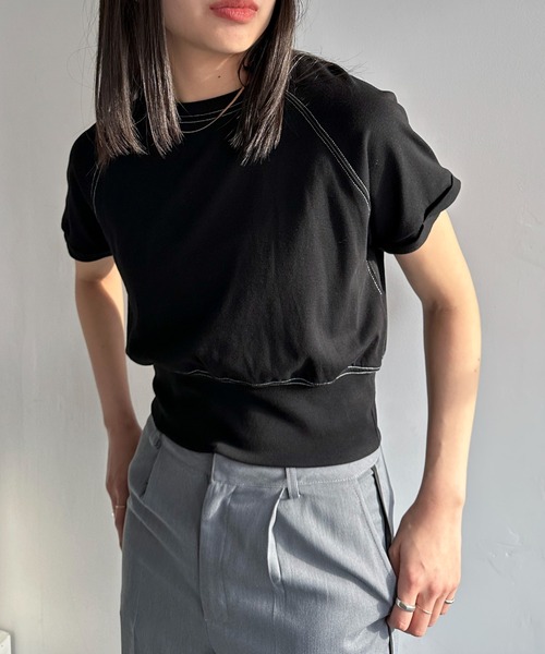 EPIMI E'PIMMY（エピミエピミー）の「配色ステッチラグランTシャツ（Tシャツ/カットソー・レディース・オートミール/ブラック/オフホワイト・MEDIUM）」の3枚目の写真