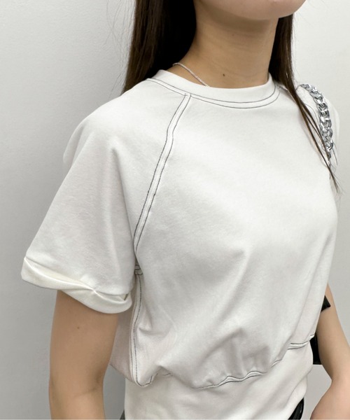 EPIMI E'PIMMY（エピミエピミー）の「配色ステッチラグランTシャツ（Tシャツ/カットソー・レディース・オートミール/ブラック/オフホワイト・MEDIUM）」の7枚目の写真