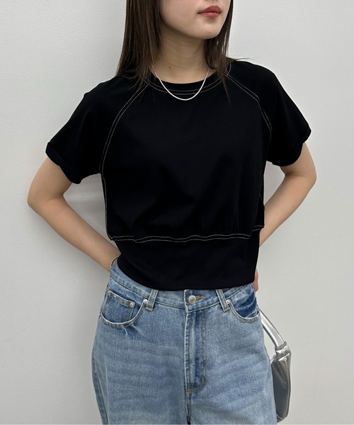 EPIMI E'PIMMY（エピミエピミー）の「配色ステッチラグランTシャツ（Tシャツ/カットソー・レディース・オートミール/ブラック/オフホワイト・MEDIUM）」の10枚目の写真