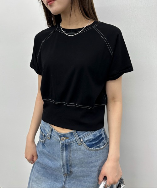 EPIMI E'PIMMY（エピミエピミー）の「配色ステッチラグランTシャツ（Tシャツ/カットソー・レディース・オートミール/ブラック/オフホワイト・MEDIUM）」の19枚目の写真