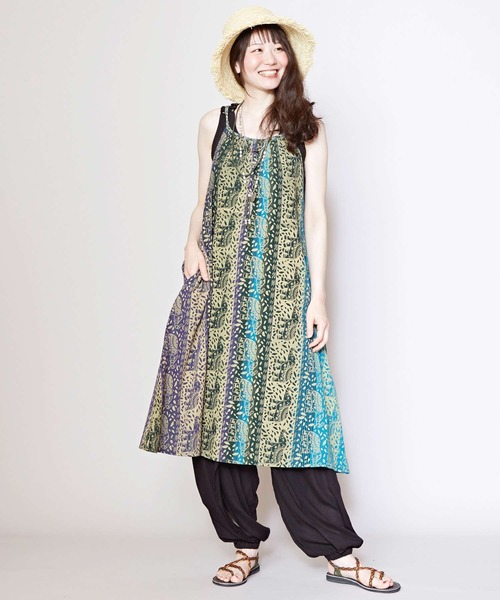 チャイハネ(チャイハネ)の「【チャイハネ】インド象プリントキャミワンピース(ワンピース・レディース・ブルー/オレンジ/ホワイト・FREE)」の3枚目の写真