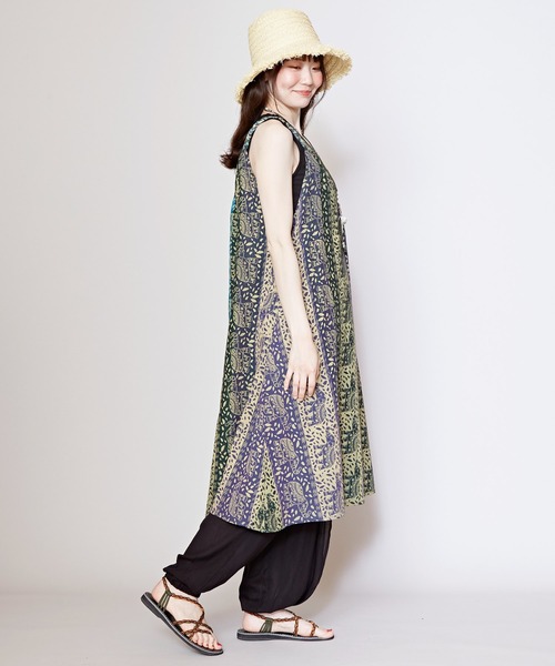 チャイハネ(チャイハネ)の「【チャイハネ】インド象プリントキャミワンピース(ワンピース・レディース・ブルー/オレンジ/ホワイト・FREE)」の4枚目の写真