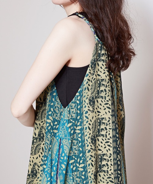 チャイハネ(チャイハネ)の「【チャイハネ】インド象プリントキャミワンピース(ワンピース・レディース・ブルー/オレンジ/ホワイト・FREE)」の7枚目の写真