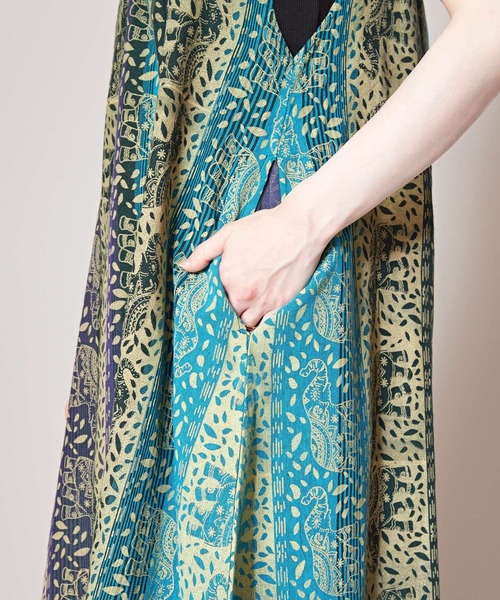 チャイハネ(チャイハネ)の「【チャイハネ】インド象プリントキャミワンピース(ワンピース・レディース・ブルー/オレンジ/ホワイト・FREE)」の6枚目の写真