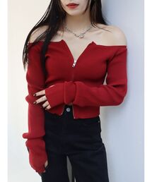 EVRIS | フロントジップオフショルニットトップス(ニット/セーター)