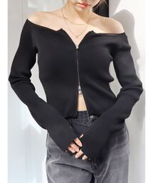 EVRIS | フロントジップオフショルニットトップス(ニット/セーター)