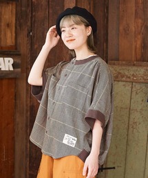 空紡糸先染めチェック柄リブ付バルーンシャツ