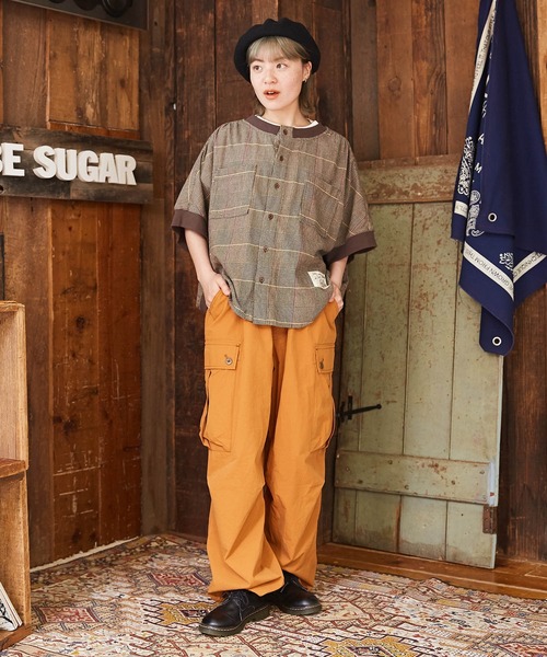 CUBE SUGAR（キューブシュガー）の「空紡糸先染めチェック柄リブ付バルーンシャツ（シャツ/ブラウス・レディース・グレー/マスタード/ピンク/グリーン/マルチ・M）」の18枚目の写真