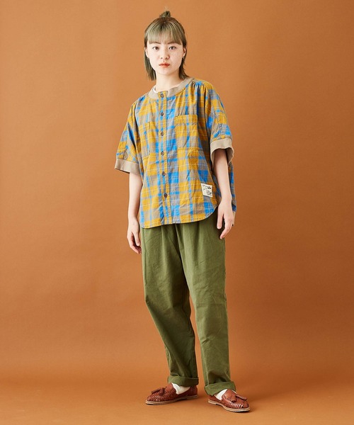 CUBE SUGAR（キューブシュガー）の「空紡糸先染めチェック柄リブ付バルーンシャツ（シャツ/ブラウス・レディース・グレー/マスタード/ピンク/グリーン/マルチ・M）」の10枚目の写真