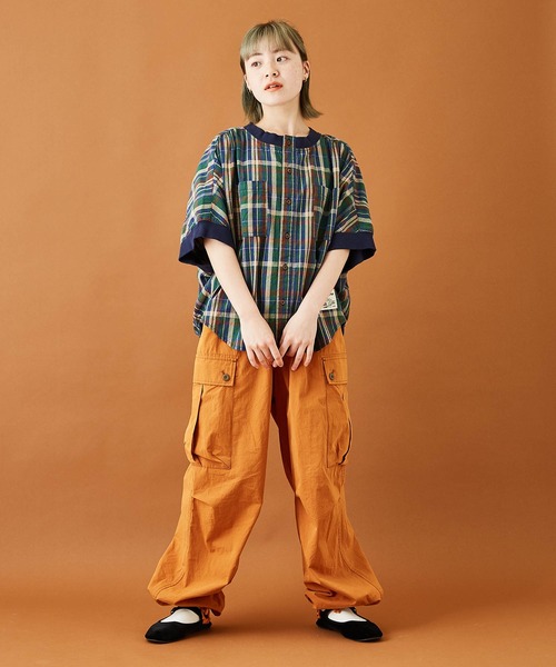 CUBE SUGAR（キューブシュガー）の「空紡糸先染めチェック柄リブ付バルーンシャツ（シャツ/ブラウス・レディース・グレー/マスタード/ピンク/グリーン/マルチ・M）」の15枚目の写真