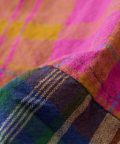 CUBE SUGAR（キューブシュガー）の「空紡糸先染めチェック柄リブ付バルーンシャツ（シャツ/ブラウス・レディース・グレー/マスタード/ピンク/グリーン/マルチ・M）」の8枚目の写真