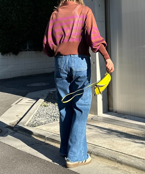 mi via loca(ミヴィアロカ)の「Vネック ダブルZIP シアー ボーダーニットカーディガン(カーディガン/ボレロ・レディース・パープル/イエロー/アイボリー/ホワイト×ブラック/ブラック・FREE)」の17枚目の写真