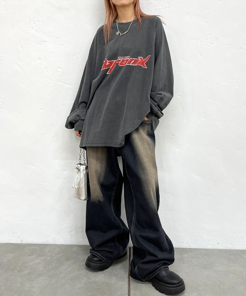 WHO'S WHO gallery（フーズフーギャラリー）の「【KOOKY'N/クーキー】BRONXヴィンテージライクロゴラグランロンT（Tシャツ/カットソー・レディース・ネイビー/ホワイト/チャコールグレー/ブラック/ブラウン・FREE）」の8枚目の写真