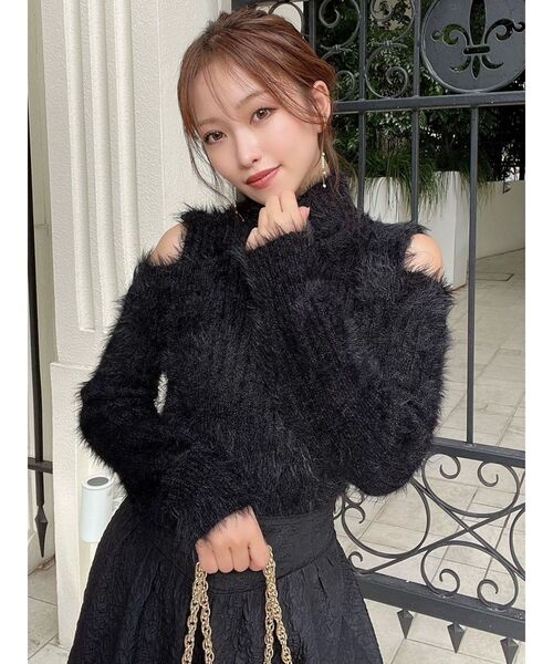 【完売品】アプワイザーリッシェ　キラキラシャギーレイヤードニット　ブラック　2 アプワイザーリッシェ キラキラシャギーレイヤードニット ブラック 2