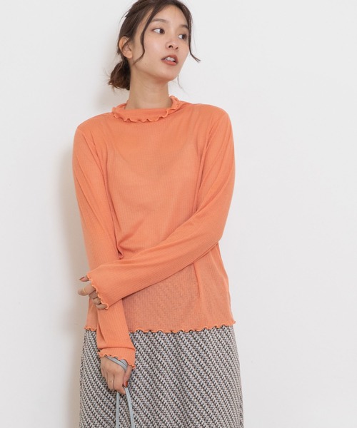 POU DOU DOU(プードゥドゥ)の「シアーテレコ2WAYトップス(Tシャツ/カットソー・レディース・アイボリー/ダークブルー/オレンジ・3)」の12枚目の写真