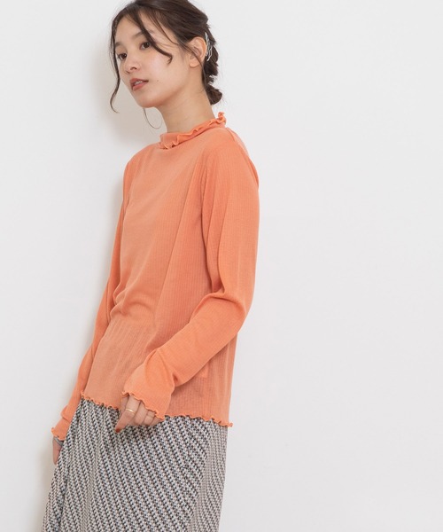 POU DOU DOU(プードゥドゥ)の「シアーテレコ2WAYトップス(Tシャツ/カットソー・レディース・アイボリー/ダークブルー/オレンジ・3)」の13枚目の写真