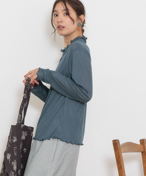 POU DOU DOU(プードゥドゥ)の「シアーテレコ2WAYトップス(Tシャツ/カットソー・レディース・アイボリー/ダークブルー/オレンジ・3)」の21枚目の写真