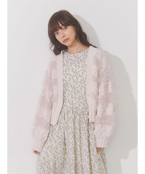 merry jenny（メリージェニー）の「モールシャギーコンビカーディガン（カーディガン/ボレロ・レディース・アイボリー/ピンク・FREE）」の6枚目の写真